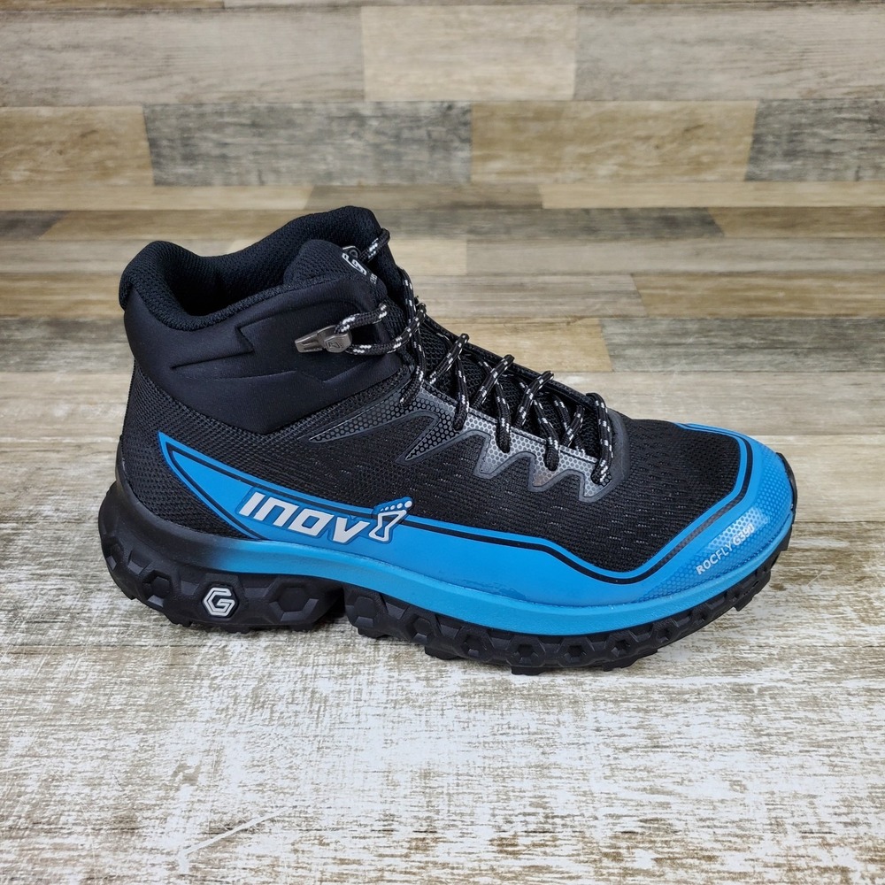 Inov-8 Rocfly G 390 Mens Hiking Boots Sz 9 Black Blue Lace Up Mid Top Round Toe
